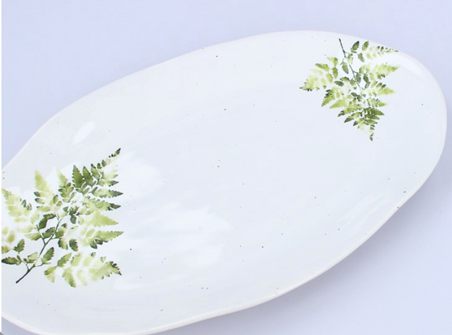 Fern White Ceramic Oval Plate