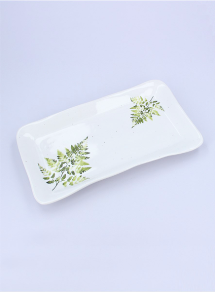 Fern White Ceramic Rectangle Platter