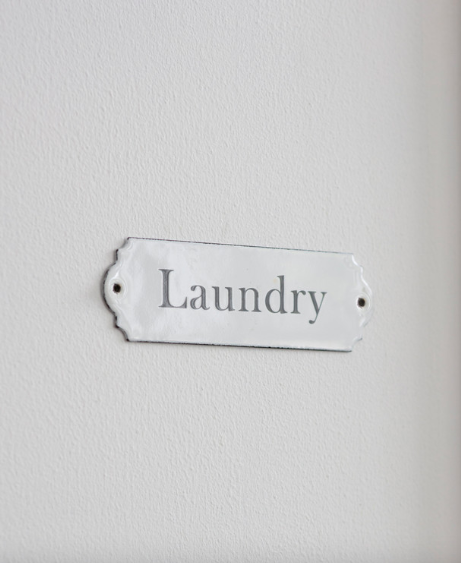 Enamel Laundry Sign in White
