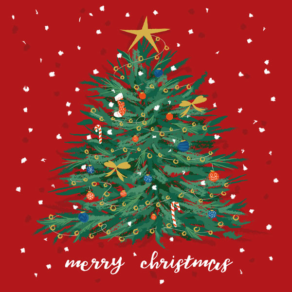 Christmas Tree on Red Pack of 6 Cards