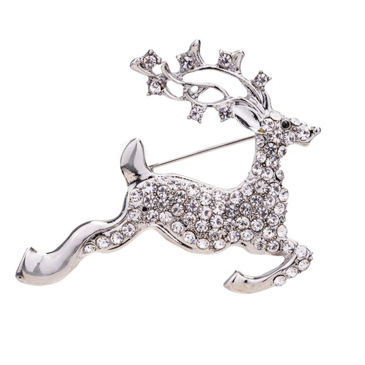 Elsa Rhodium Silver & Crystal Deer Pin Brooch