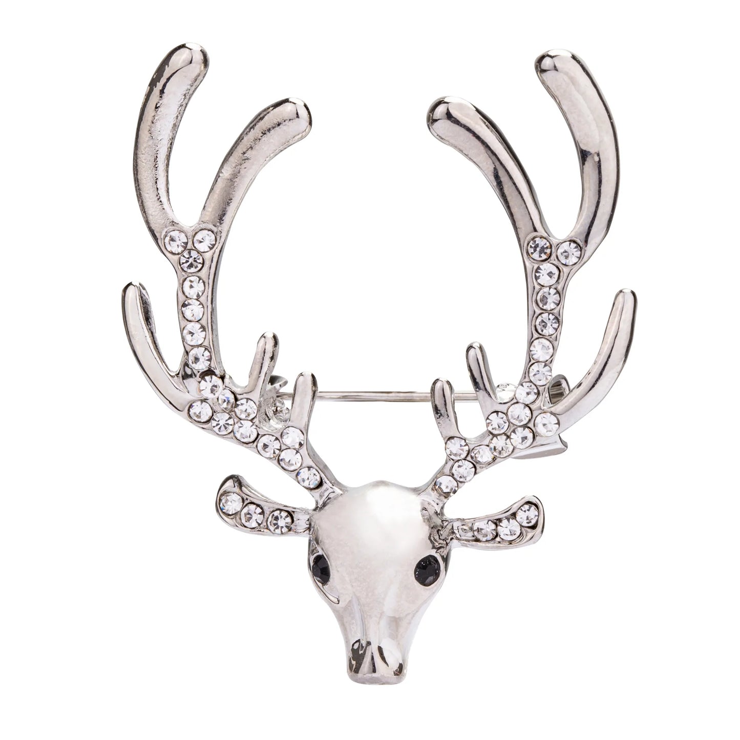 Elsa Rhodium Silver & Crystal Deer Head Pin Brooch