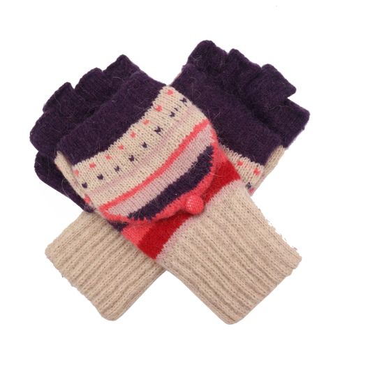 Purple Patterned Fingerless Knitted Gloves