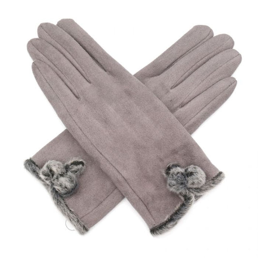 Fur Trim Gloves Grey