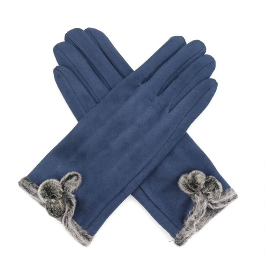 Fur Trim Gloves Navy