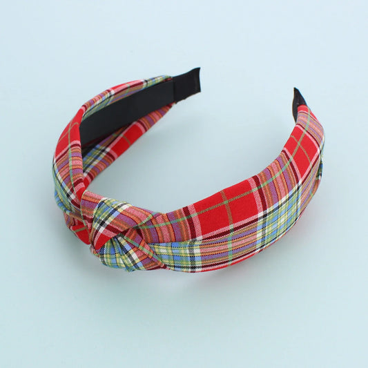 Gingham Knotted Headband Red