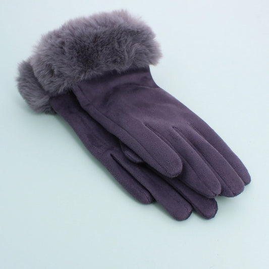 Gracie Gloves with Fur Edge Grey