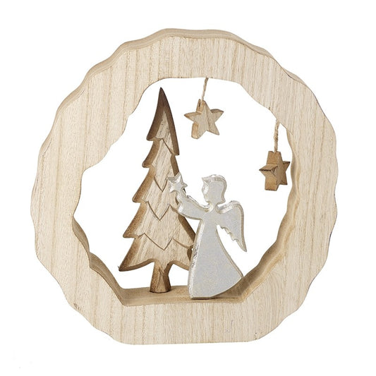 Cut Out Wood And Metal Angel & Tree Dec