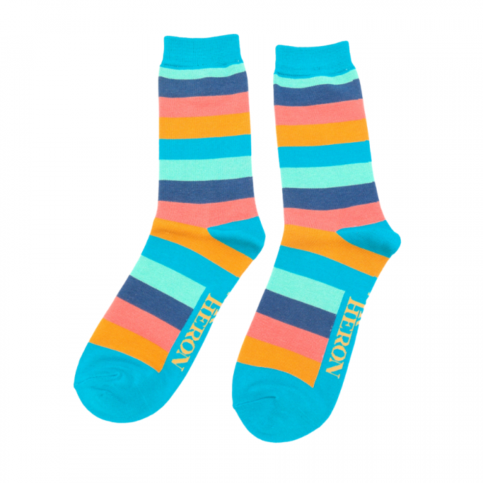 Mr Heron Rainbow Stripes Socks Turquoise