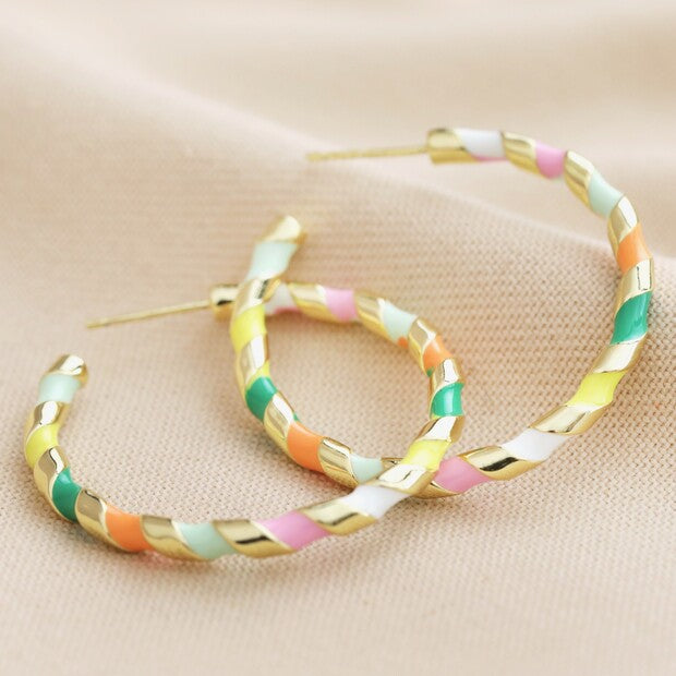 Multicolour Enamel Rope Hoop Earrings