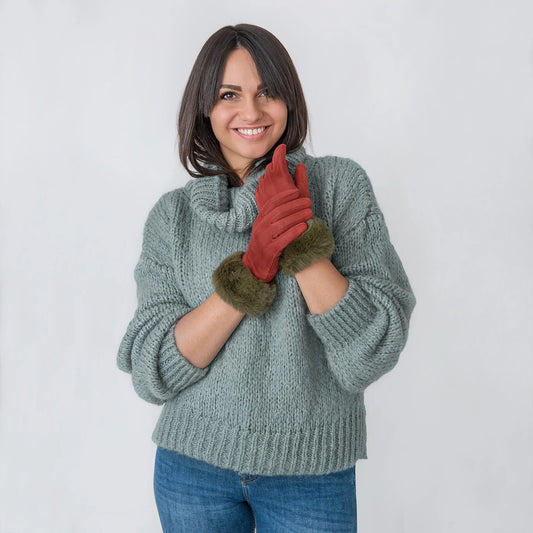 Ellen Gloves with Fur Edge Rust