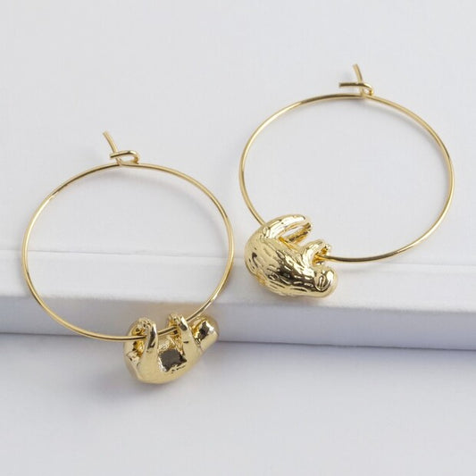 Sloth Hoop Earrings in Gold