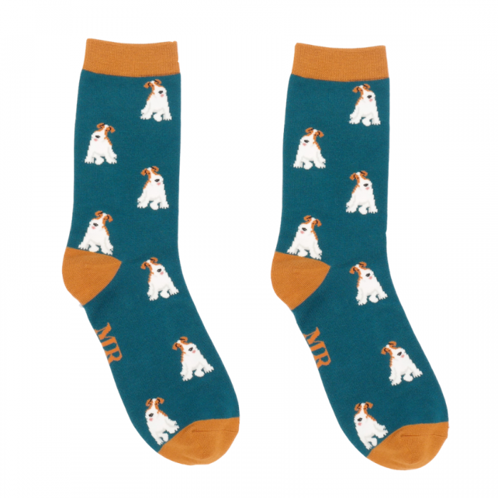 Mr Heron Fox Terrier Socks Teal